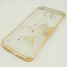 Луксозен твърд гръб / капак / MEEPHONG с камъни за Samsung Galaxy S6 Edge G925 - прозрачен / art1