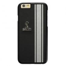 Оригинален кожен твърд гръб / капак / SHELBY Back Cover за Apple iPhone 5 / iPhone 5S - черен / сива лента