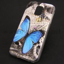 Силиконов калъф / гръб / TPU за Samsung Galaxy Note 4 N910 - сив / синя пеперуда