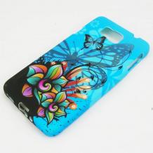 Силиконов калъф / гръб / TPU за Samsung Galaxy Alpha G850 - син / цветя и пеперуди