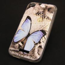 Силиконов калъф / гръб / TPU за HTC Desire 320 - сив / синя пеперуда