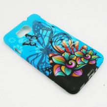 Силиконов калъф / гръб / TPU за Samsung Galaxy Alpha G850 - син / цветя и пеперуди