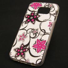 Силиконов калъф / гръб / TPU за Samsung Galaxy S6 G920 - бял / розови цветя