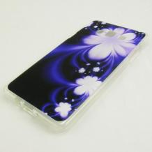 Силиконов калъф / гръб / TPU за Samsung Galaxy A7 SM-A700 / Samsung A7 - лилав / бели цветя