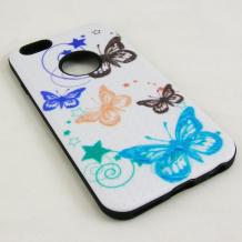 Твърд гръб / капак / със силиконов кант за Apple iPhone 6 4.7" - бял / цветни пеперуди