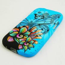 Силиконов калъф / гръб / TPU за Samsung G357 Ace 4 / Samsung Galaxy Ace 4 -  син / цветя и пеперуди