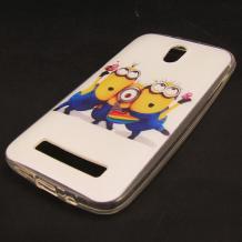 Силиконов калъф / гръб / TPU за HTC Desire 500 - бял / миньони / Minions