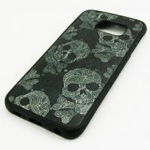Силиконов калъф / гръб / TPU за Samsung Galaxy S6 Edge G925 - черен / черепи