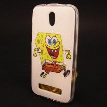 Силиконов калъф / гръб / TPU за HTC Desire 500 - бял / Spongebob