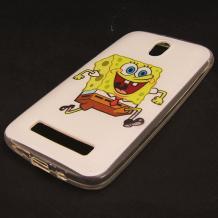 Силиконов калъф / гръб / TPU за HTC Desire 500 - бял / Spongebob