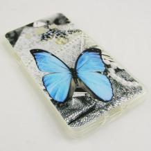 Силиконов калъф / гръб / TPU за Samsung Galaxy A7 SM-A700 / Samsung A7 - сив / синя пеперуда