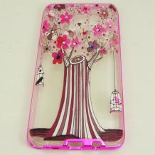 Луксозен силиконов калъф / гръб / TPU с камъни за Samsung Galaxy Note 5 N920 - цветно дърво / розов кант