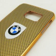 Луксозен твърд гръб / капак / за Samsung Galaxy S6 Edge G925 - BMW / златист / златист кант
