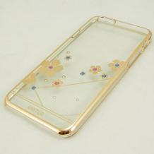 Ултра тънък заден предпазен твърд гръб / капак / UYITLO с камъни за Apple iPhone 6 4.7" - прозрачен / цветя 