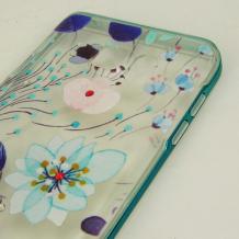 Луксозен силиконов калъф / гръб / TPU с камъни за Samsung Galaxy Note 5 N920 - сини цветя / син кант