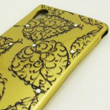 Ултра тънък силиконов калъф / гръб / TPU Ultra Thin за Sony Xperia M4 / M4 Aqua - златист / листа с камъни
