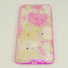 Луксозен силиконов калъф / гръб / TPU с камъни за Samsung Galaxy Note 5 N920 - цветя / розов кант