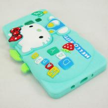 Силиконов калъф / гръб / TPU 3D за Samsung Galaxy A5 SM-A500F / Samsung A5 - зелен / Hello Kitty