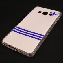 Силиконов калъф / гръб / TPU за Samsung Galaxy A7 SM-A700 / Samsung A7 - бяло и синьо / Adidas