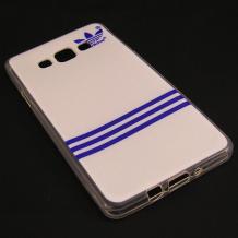 Силиконов калъф / гръб / TPU за Samsung Galaxy A7 SM-A700 / Samsung A7 - бяло и синьо / Adidas