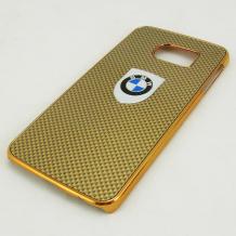 Луксозен твърд гръб / капак / за Samsung Galaxy S6 Edge G925 - BMW / златист / златист кант