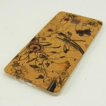 Ултра тънък силиконов калъф / гръб / TPU Ultra Thin за Samsung Galaxy A7 SM-A700 / Samsung A7- цветя и пеперуди / кафяв 1