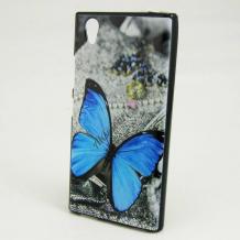 Силиконов калъф / гръб / TPU за Sony Xperia Z5 - сив / синя пеперуда