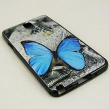 Силиконов калъф / гръб / TPU за Samsung Galaxy Note 3 N9000 / Samsung Note 3 N9005 - сив / синя пеперуда