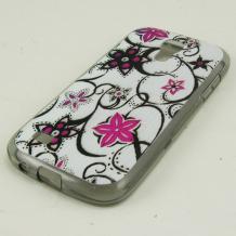 Силиконов калъф / гръб / ТПУ за Samsung Galaxy S4 Mini I9190 / I9192 / I9195 - бял / розови цветя