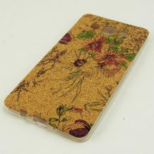 Ултра тънък силиконов калъф / гръб / TPU Ultra Thin за Samsung Galaxy A5 SM-A500F / Samsung A5 - лилави цветя / кафяв 3