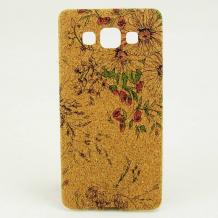 Ултра тънък силиконов калъф / гръб / TPU Ultra Thin за Samsung Galaxy A5 SM-A500F / Samsung A5 - лилави цветя / кафяв 2