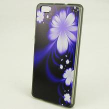 Силиконов калъф / гръб / TPU за Huawei Ascend P8 Lite / Huawei P8 Lite - лилав / бели цветя