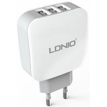 Универсално зарядно устройство LDNIO DL-AC70 с 3 USB порта 5V / 3.4A за Samsung, Apple, LG, HTC, Sony, Nokia, Huawei, ZTE, BlackBerry и др. - бяло