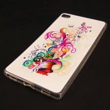 Силиконов калъф / гръб / TPU за Huawei Ascend P8 - бял / Colorful Floral