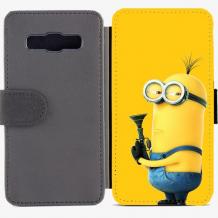 Кожен калъф Flip тефтер за Samsung Galaxy A5 SM-A500F / Samsung A5 - жълт / Minions Art 1