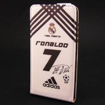 Кожен калъф Flip тефтер Flexi за Sony Xperia E4G - бяло и черно / Ronaldo 7 / Adidas