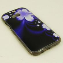Силиконов калъф / гръб / TPU за HTC One M8 - син / бели цветя