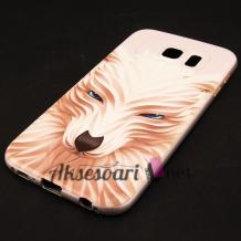 Луксозен твърд гръб 3D за Samsung Galaxy S6 Edge G925 - бял / вълк