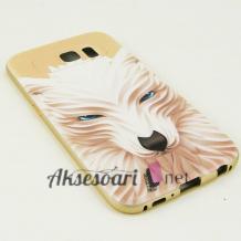 Луксозен твърд гръб 3D за Samsung Galaxy S6 Edge G925 - бежов / вълк