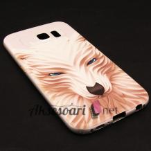 Луксозен твърд гръб 3D за Samsung Galaxy S6 Edge G925 - бял / вълк