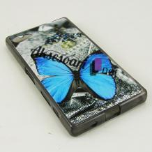 Силиконов калъф / гръб / TPU за Sony Xperia Z5 Compact / Xperia Z5 Mini - сив / синя пеперуда