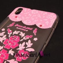 Луксозен силиконов калъф / гръб / TPU с камъни за HTC Desire 816 - прозрачен / розови цветя