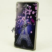 Силиконов калъф / гръб / TPU за HTC One A9 - айфелова кула / лилави цветя