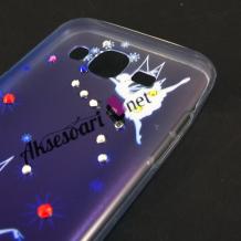 Ултра тънък силиконов калъф / гръб / Ultra Thin TPU за Samsung Galaxy J5 / Samsung J5 - син с камъни / феи