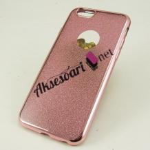 Луксозен силиконов калъф / гръб / TPU U.R.V. за Apple iPhone 6 / iPhone 6S - розов / брокат / 2in1