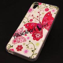 Силиконов калъф / гръб / TPU за HTC Desire 626 - бял / розова пеперуда