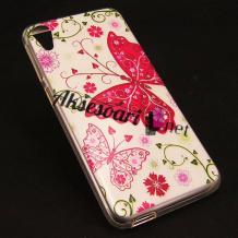 Силиконов калъф / гръб / TPU за HTC Desire 626 - бял / розова пеперуда