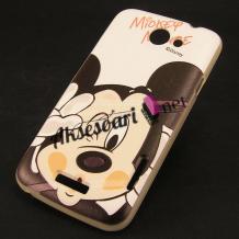 Силиконов калъф / гръб / TPU за HTC One X - бял / Mickey Mouse