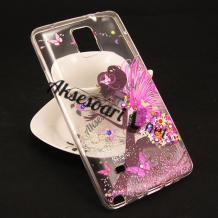 Луксозен силиконов калъф / гръб / TPU с камъни за Samsung Galaxy Note 4 N910 / Galaxy Note 4 - прозрачен / момиче с цветя и пеперуди