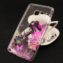 Луксозен силиконов калъф / гръб / TPU с камъни за Samsung Galaxy S6 Edge+ G928 / S6 Edge Plus - прозрачен / момиче с цветя и пеперуди